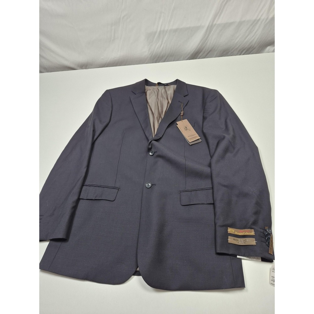 Prontomoda Suit Jacket Mens 42L Navy Super 140s Merino Wool Oxford 2B NWT